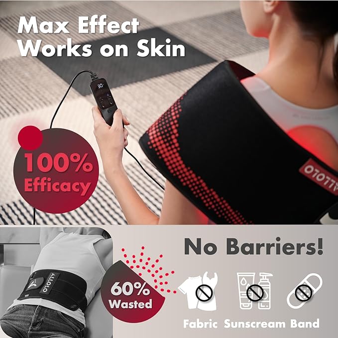 ALLOLO Red Light Therapy Belt, 39"*7.7" Large Area with 180pcs 3-in-1 LEDs 660nm & 850nm Infrared Red Light Therapy for Body, Adjustable & Portable Therapy Wrap for Shoulder Waist Belly Joint(Corded) Bloomnest