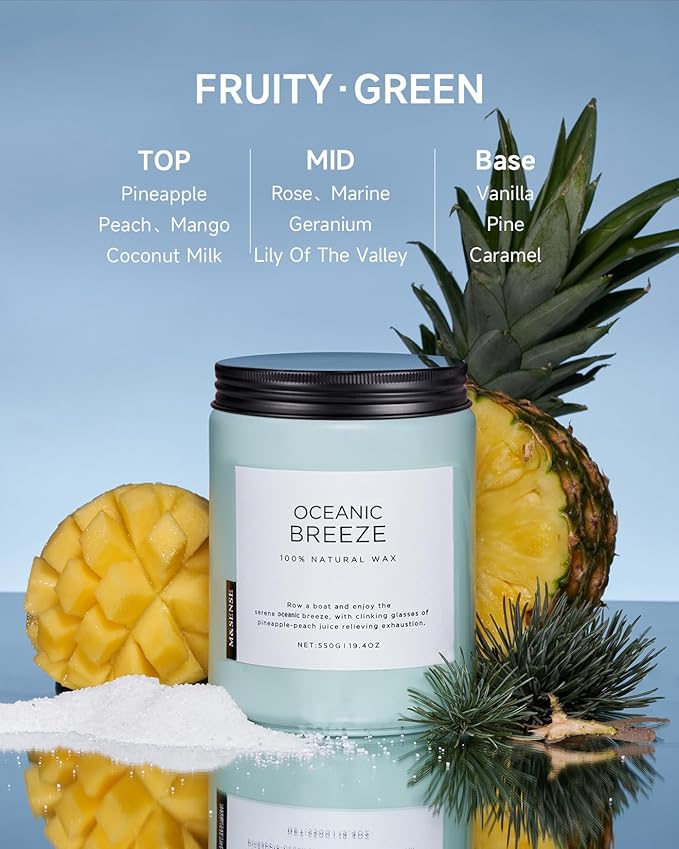 M&SENSE Candle Oceanic Breeze Scented, 19.4oz 110 Hour Long Lasting 2 Wick Pineapple & Mango Scent Natural Soy Candles for Home Scented for Stress Relief & Women/Men - Bloomnest