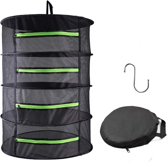 Drying Rack Net Dryer 4 Layer 2ft Black W/Green Zippers Hydroponics Drying Rack Herbs for Plant Bud Seed,Plant Racks for Weed,Mesh Hanging Plant Dry,Herb Dry,for Garden Outdoor Bud Tea - Bloomnest