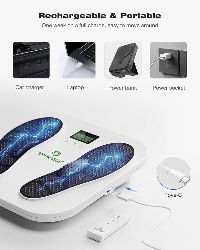 Foot Massager for Neuropathy, Rechargeable EMS TENS Foot Stimulator, Relieve Plantar Fasciitis, Swelling, Cramps– Remote Control, 10 Modes 20 Intensities – Gifts for Women Men Mon Dad - Bloomnest