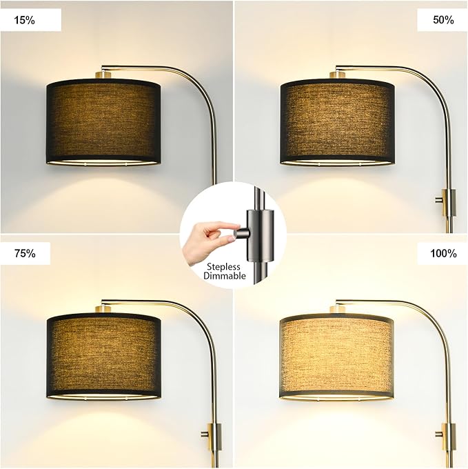 【Upgraded】 Dimmable Floor Lamp, 1200 Lumens LED Bulb Included, Brushed Nickel Arc Floor Lamps for Living Room Modern Standing Lamp with Black Shade, Tall Lamp for Living Room Bedroom Office Office - Bloomnest