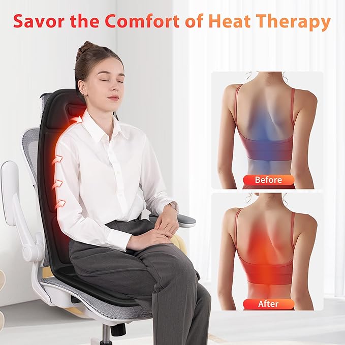 Back Massager with Heat, Massage Chair Pad with 5 Modes & 2 Heat Levels for Back & Thighs, Back Massage Pad for Office & Home Chairs, Gifts for Dad & Mom - Bloomnest