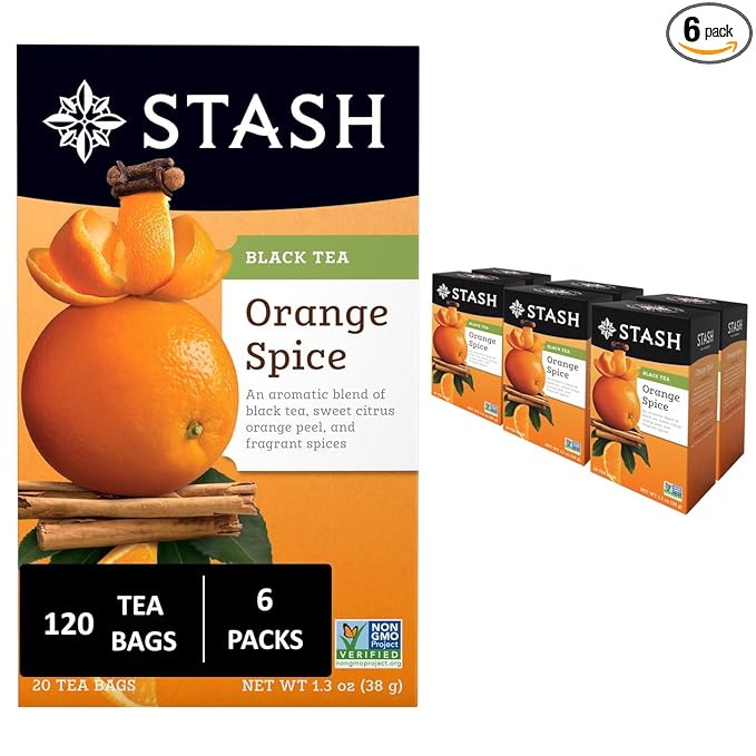 Stash Tea Orange Spice Black Tea - Caffeinated, Non-GMO Project Verified Premium Tea with No Artificial Ingredients, 20 Count (Pack of 6) - 120 Bags Total - Bloomnest