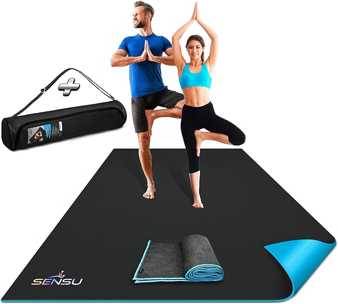 Sensu Large Yoga Mat - 7' x 5' x 9mm Extra Thick Yoga Mat for Men and Women - Non-Slip Surface for Extra Grip - Ideal for Hot Yoga, Pilates, Grounding and Meditation at Home or in Studios - Bloomnest