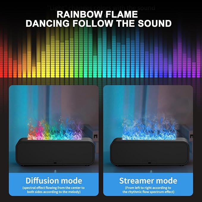 Colorful Flame Air Aroma Diffuser Humidifier, Dynamic Fire Flame Sound Pickup Aromatherapy Diffuser for Home Office Room(Remote, Timer & Auto-Off, 150ml) - Bloomnest