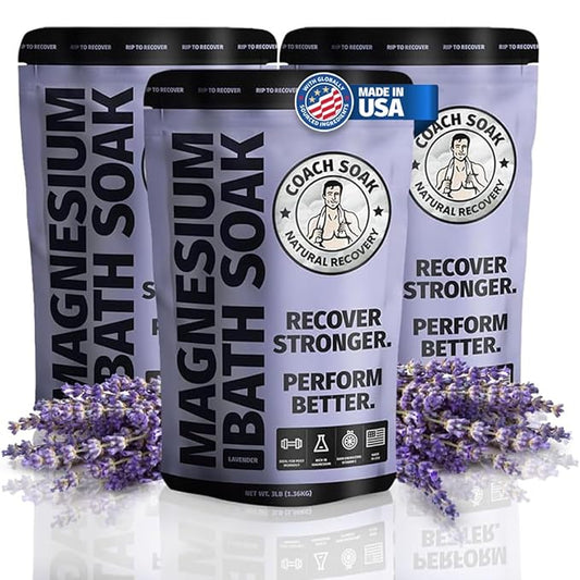 3 Pack Bundle: Coach Soak Recovery Bath Soak, Epsom Salt Bulk - Bath Salts Bulk, 3 Pack Bundle - Total of 9 Pounds (Lavender) - Bloomnest
