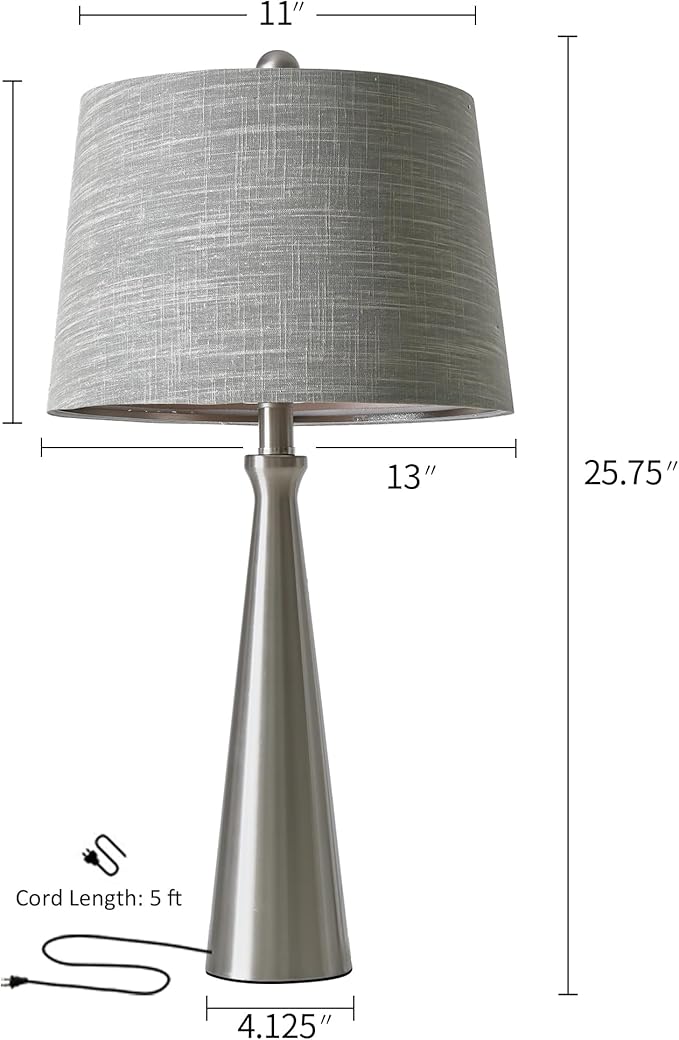 Oneach 25.75" Table Lamps Set of 2 for Living Room Bedroom, Bedside Lamp 3-Way Dimmable Touch Control, Modern Silver Nightstand Light Fabric Shade Vintage Accent Style - Bloomnest