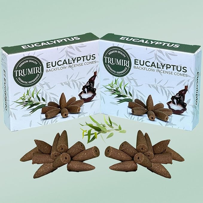 TRUMIRI Eucalyptus Backflow Incense Cones - 20 Cones, 2 Packs of 10, Waterfall Incense Cones