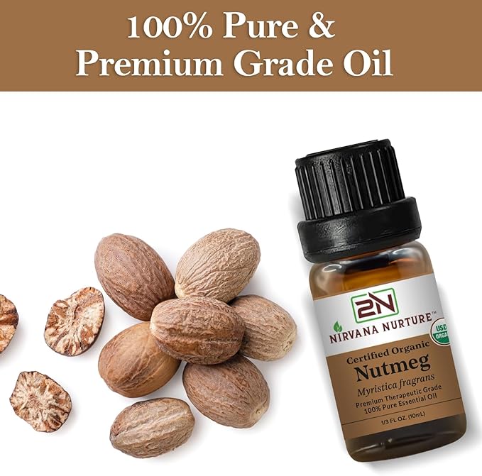 Nutmeg Essential Oil, USDA Certified Organic, 100% Pure Undiluted, Aromatherapy Oil for Diffuser, Hair & Skin Care NirvanaNurture
