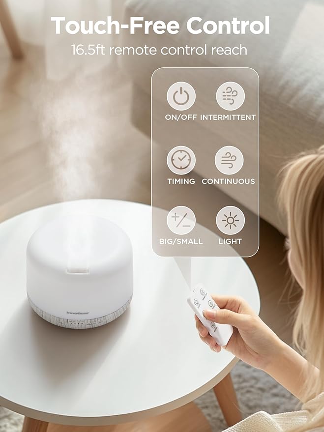 InnoGear Aromatherapy Diffuser & 10 Essential Oils Set, 500ml Essential Oil Diffuser with Remote Control Ultrasonic Cool Mist Scent Humidifier Vaporizer Auto-Off Timer for Room Office Home, White - Bloomnest