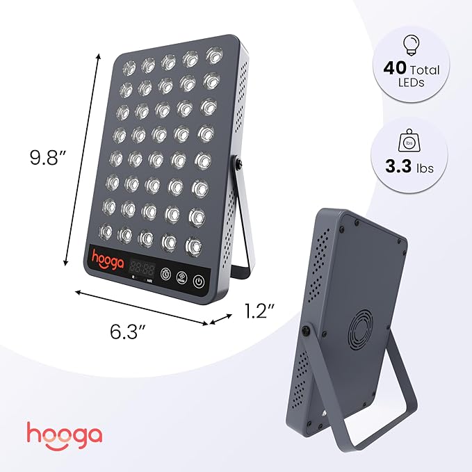 Hooga Red Light Therapy Panel Device – 660nm Red & 850nm Near Infrared Light Therapy, LED Light Therapy Lamp for Face & Body, 40 LEDs, Timer, Adjustable Stand – HG200 Hooga