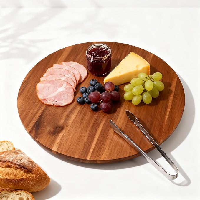 18" Acacia Wood Turntable Organizer | Lazy Susan for Table Top, Cabinet or Pantry | Wooden Rotating Tray for Kitchen Countertop, Durable, Easy to Clean, No Assembly Needed - Bloomnest