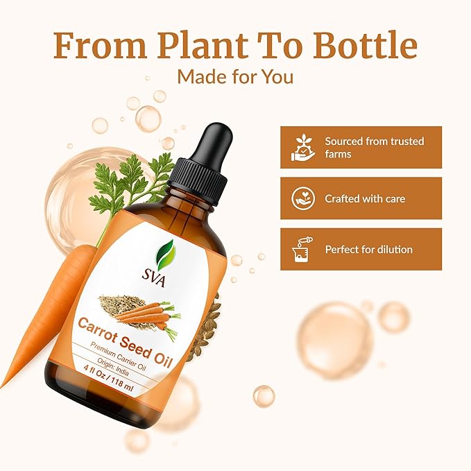SVA Carrot Seed Oil - 4 Fl Oz – 100% Natural Cold Pressed Carrot Oil - for Face, Skin Care, Hair Care, Scalp Massage & Body Massage – Carrier Oil with Dropper - Bloomnest