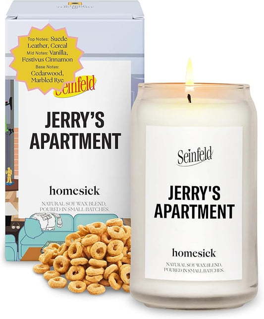 Homesick Scented Candles for Home (Jerry's Apartment) - 13.75 oz Long-Lasting Soy Wax Jar Candle for Women & Men for All Occasions, 60-80 Hours Burn Time - Notes of Suede Leather, Vanilla & Cedarwood - Bloomnest