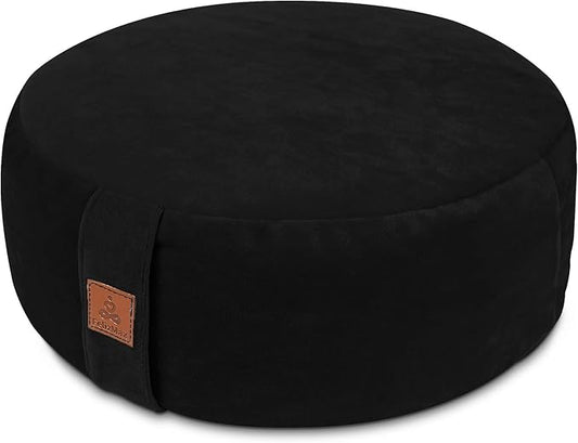 Round Velvet Meditation Pillow D=13"/16" H=5.5" Yoga Bolster Floor Pouf Zafu Buckwheat Meditation Cushion for Sitting on Floor,Removable Organic Cotton Cover Kneeling Pillow - Bloomnest