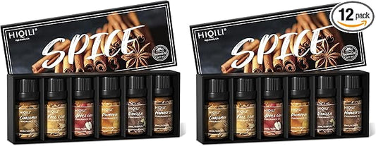HIQILI Spice Fragrance Oil, Scented Oil 6x10ml for Candle Making Soap Slime, Fall Essential Oils for Diffuser Home, Cinnamon Pumpkin Vanilla Apple Cider Harvest Spice Fall Leaf, Christmas (Pack of 2) - Bloomnest