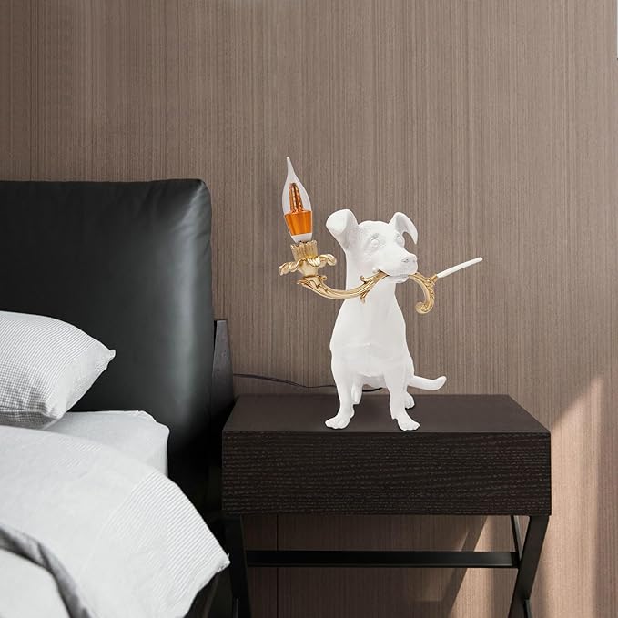 Eapmic Resin Dog Table Lamp, Animal Desk Lights, Bedside Decoration Animal Shape Light, Creative Desk Lamps with E12 Bulb Base, Unique Dog Shaped Table Light for Bedroom Office, Home Decor Lighting - Bloomnest