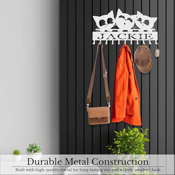 Personalized Metal Key Rack Hooks, Key Holder Wall Mounted Key Hooks, Cat Theme Wall Decoration Hooks, Key Hanger Organizer for Living Room, Entryway, Bathroom, Office Decor - Bloomnest