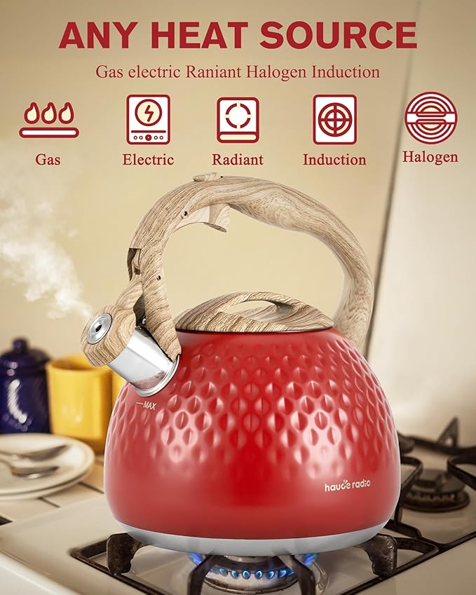 Tea Kettle,2.5 Quart Stovetop Tea Kettles Loud Whistle,Food Grade Stainless Steel Water kettles for Stove Top with Anti-hot Ergonomic Handle,Suitable for All Heat Sources - Bloomnest