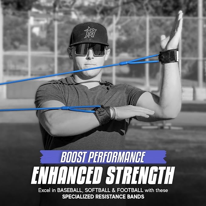 BB Bands Baseball Softball Resistance Training Bands - Arm Strength, Pitching Conditioning Equipment, 3 Strengths (Youth, Adult, Heavy), 7 Colors, Includes Anchor Strap, Door Mount, Bag, Workout Guide - Bloomnest