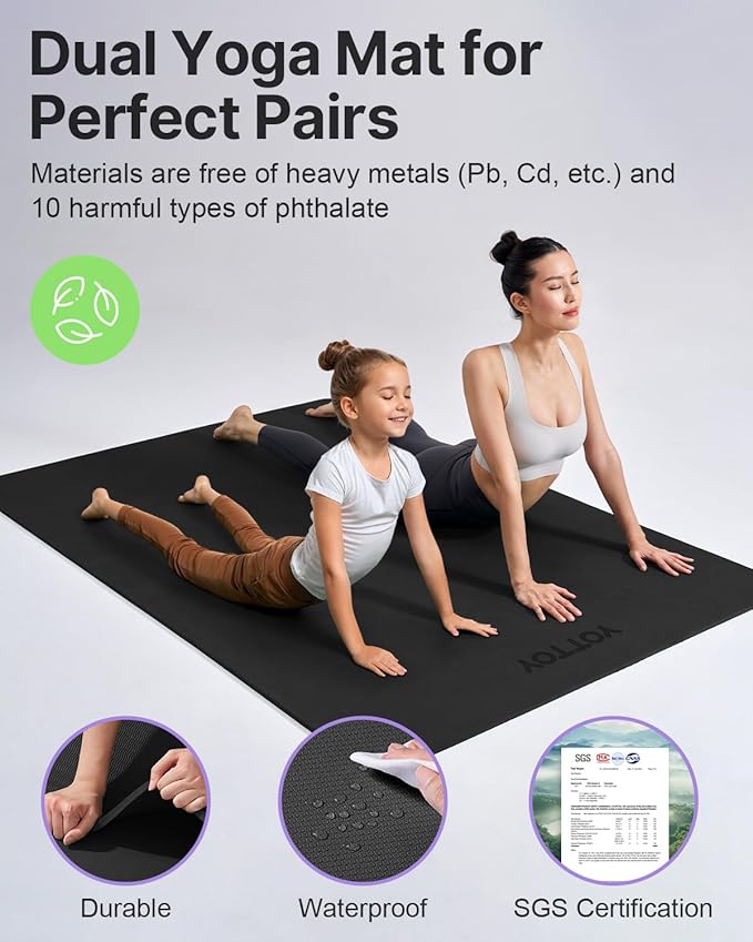 YOTTOY Large Yoga Mat (75 * 52 * 1/2inch),Extra Wide TPE Exercise Mat,Non-Slip Workout Mat for Pilates, Fitness, Barefoot, Home Gym Studio with Strap and Towel - Bloomnest
