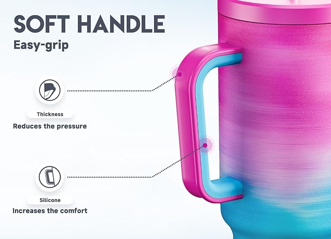 Meoky 40 oz Tumbler with Handle and Straw, Tumbler with Lid and Straw, Insulated Stainless Steel Travel Mug, 100% Leak-proof, Keeps Cold for 34 Hours or Hot for 10 Hours (Marshmallow) - Bloomnest