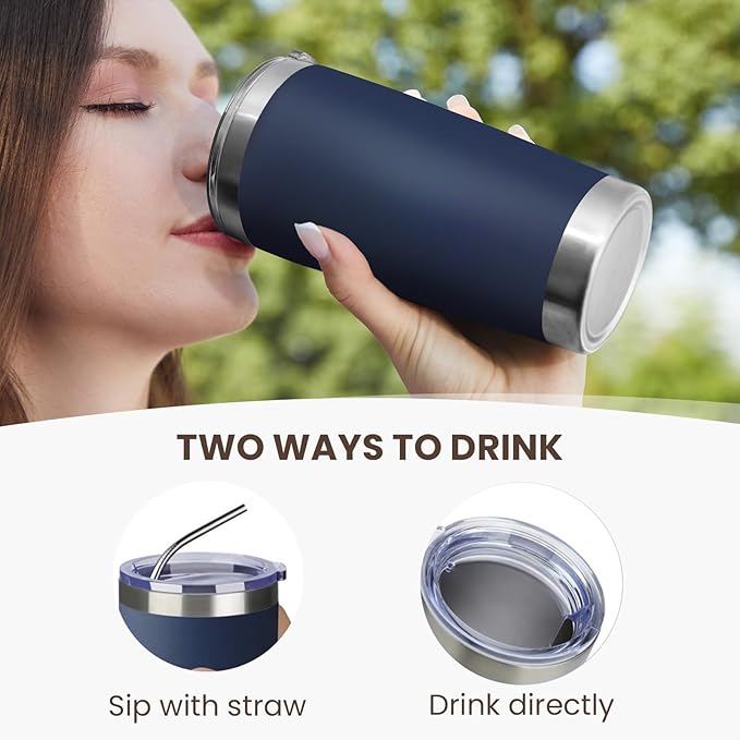 MEWAY 20oz Tumbler 12 Pack Double Wall Vacuum Insulated Travel Mug Bulk, Stainless Steel Tumblers with Lid and Straw, Durable Powder Coated Coffee Cups for Cold & Hot Drinks (Navy, 12) - Bloomnest