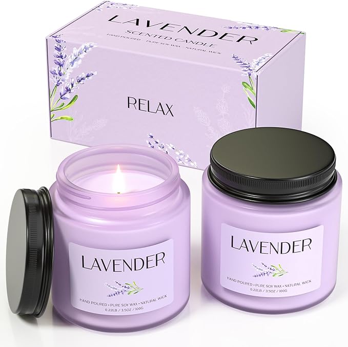 Lavender Candle, Soy Candles for Women, Soy Candles for Home Scented, 2 Pack Aromatherapy Candle Gift Set for Relaxing, Stress Relief & Home Decor - Bloomnest