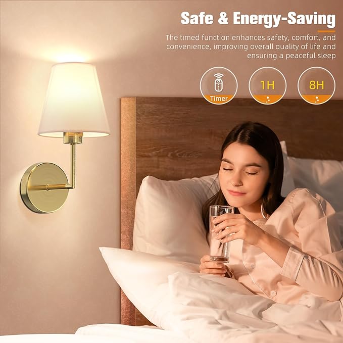NIORSUN 13.8 inch Battery Operated Wall Sconce Set of 2,Gold Rechargeable Wall Lights with 5200mAh Dimmable Detachable Bulbs and Remote,9 Colors Wireless Sconces for Bedroom Living Room Hallway - Bloomnest