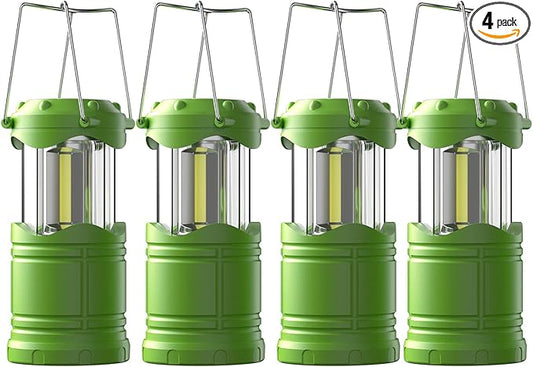 Lichamp LED Camping Lantern, 4 Pack Battery Powered Flashlight for Power Outages, Portable Collapsible Hanging Light Essential for Home, Outdoor, Emergency Lamp Survival Kit Gear for Hurricane, Green - Bloomnest
