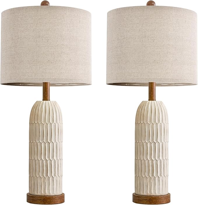 OYEARS 26.5" Table Lamps Set of 2 with USB A+C Charging Ports for Bedroom Living Room Farmhouse Bedside End Lamps Rustic Nightstand Lamps, Brown - Bloomnest