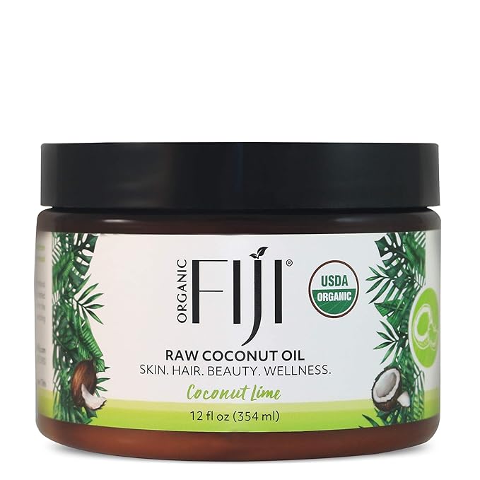 Organic Fiji Raw Cold Pressed Coconut Oil for Hair, Skin, Face & Body | Relaxing Massage Oil | Coconut Lime,12 oz for Women Men & Baby - Bloomnest