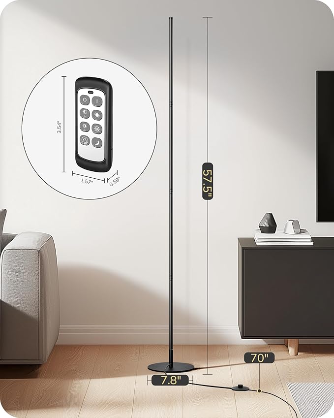 EDISHINE Corner Floor Lamp, Dimmable LED Light with Remote, 3 Color Temperature 3000K-4500K-6000K, 57.5" Modern Black LED Floor Lamp for Bedroom, Living Room, Office - Bloomnest