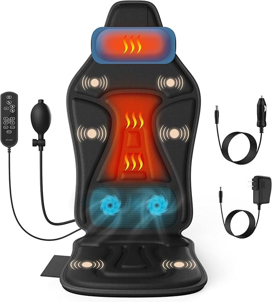 Back Massager with Heat for Chair, Massage Chair Pad with Neck Support, Waist Cooling & Vibration, Seat Massager for Seniors, Office Workers & Family, Fatigue & Pain Relief in Office, Home & Travel - Bloomnest