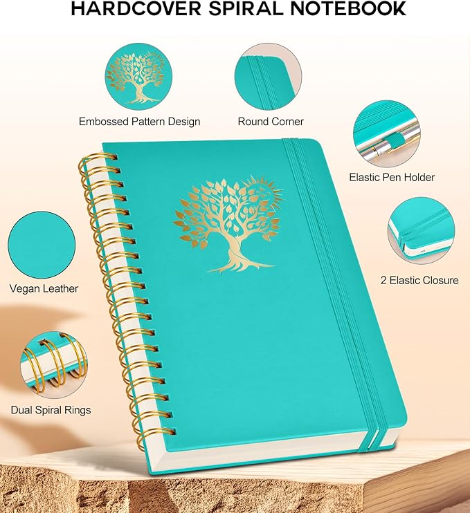 Spiral Notebook Journal for Women Men, 300 Numbered Lined Pages, College Ruled, A5 Hardcover Spiral Bound Notebook for School, Work, Note Taking Writing, Leather Spiral Journal Medium 5.9"x8.5" - Bloomnest