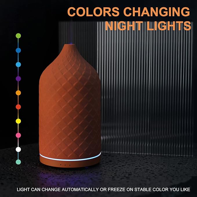 Essential Oil Diffuser for Home, Ceramic Aromatherapy Diffuser for Essential Oils, 120ml Oil Diffuser with Waterless Auto-Off and 7 LED Lights for Large Room Yoga Spa (Terracotta) - Bloomnest