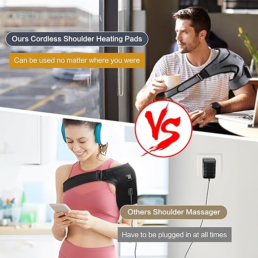 Heated Shoulder Wrap with Massage, Portable Heated Shoulder Brace for Women Men, Cordless Vibration Shoulder Heating Pad for Neck and Shoulder, 3 Heating Setting Shoulder Massager Wrap Braces - Bloomnest