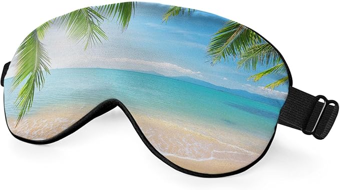 Tropical Beach Sleep Mask Eye Mask Palm Sand Sea Blue Sky Summer Sleep Mask Light Blocking Adjustable Smooth Soft Eye Masks for Women Deep Rest Travel - Bloomnest