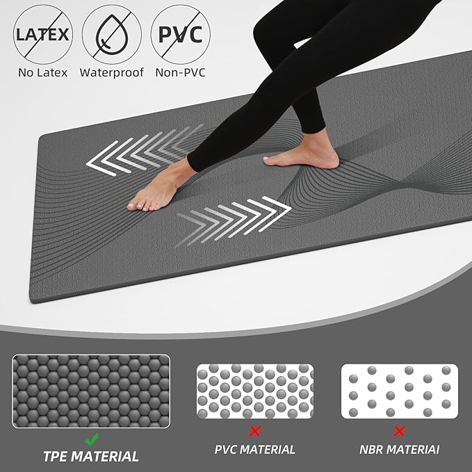 ILILI Yoga Mat, 72x25×0.3 Inch, Non-Slip, TPE Exercise Mat, Tear-Resistant, Fitness Yoga Mat with Carrying Strap, Ideal for Yoga, Pilates, Home Workouts, Stretching & All Fitness Routines