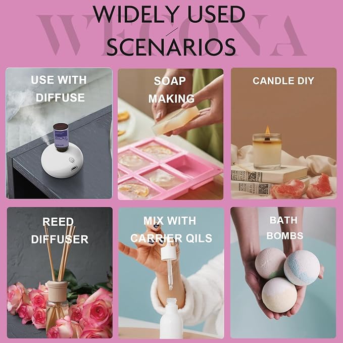 Floral Essential Oils Set for Diffusers & Candle Making - 6x10ml Natural Botanical Blends with Rose, Lavender, Lilac, Jasmine, Gardenia, Cherry Blossom Scents - Bloomnest