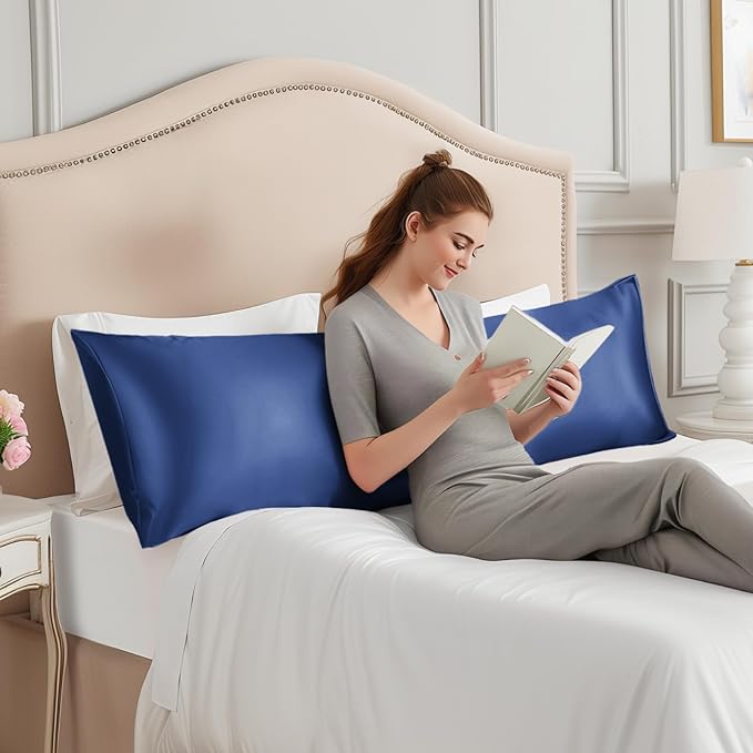 INFIIXSO Body Pillow Cover with Zipper, Luxury Mulberry Silk Body Pillow Case 20x54 Inches, Ultra Smooth and Soft Cooling Long Pillowcase, Gift for Women, Men(Navy) - Bloomnest