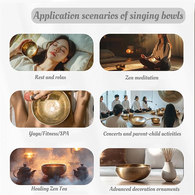 Tibetan Singing Bowl Set (Mini),Hand Hammered In Nepal For Yoga, Meditation, Mindfulness, Energy Healing & Chakra Balancing, Himalayan Sound Bowl, Exquisite Feng Shui Meditation Bowls - Bloomnest