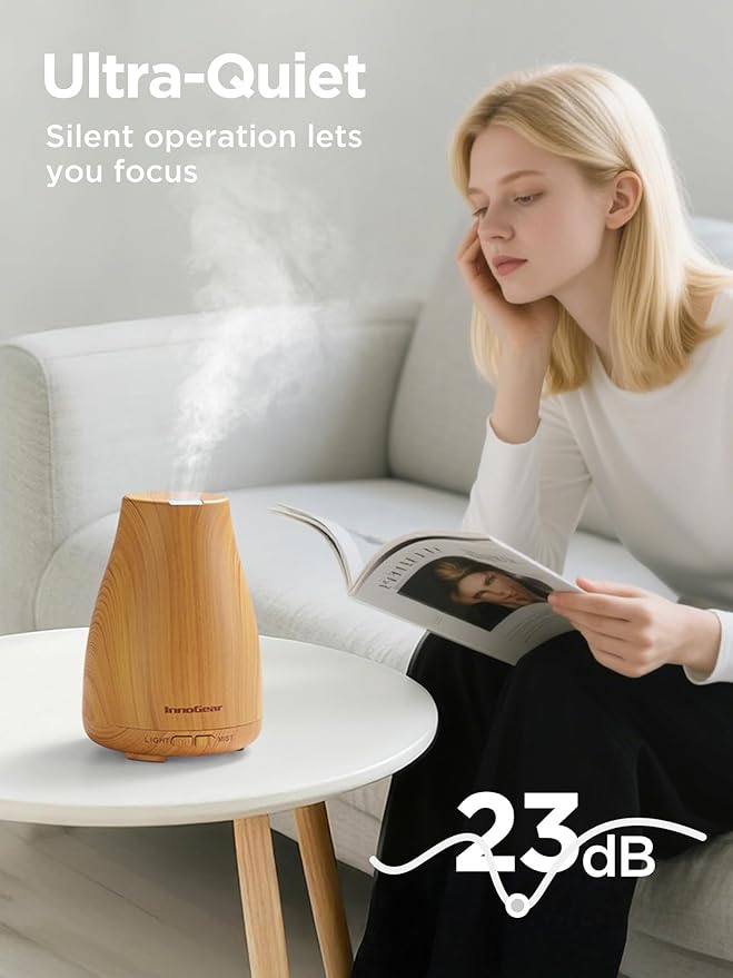 InnoGear Essential Oil Diffuser, Ultrasonic Diffusers for Home Aromatherapy Humidifier for Bedroom Room 7 Colors LED 2 Mist Mode Auto Off, Yellow - Bloomnest