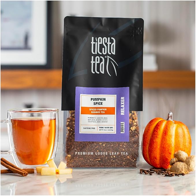 Tiesta Tea - Pumpkin Spice Rooibos Loose Leaf Tea, Premium Caffeine-Free Herbal Infusion, Brew Hot or Iced, Makes up to 200 Cups, Resealable Bulk Pouch, 16 Ounce - Bloomnest