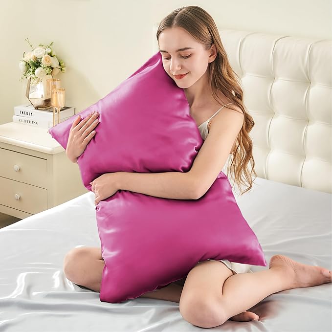 INFIIXSO Mulberry Silk Pillowcase for Hair and Skin, Silk Pillow Cases Queen Size with Hidden Zipper 20x30 Inches, Extraordinary Smooth and Soft Cooling Pillow Cases for Hot Sleepers(Hot Pink, 1 Pack) - Bloomnest