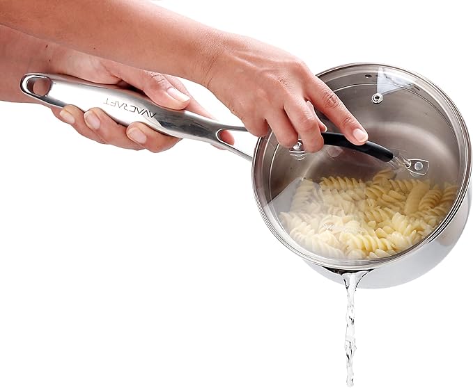 AVACRAFT Stainless Steel Saucepan with Glass Strainer Lid, Two Side Spouts for Easy Pour with Ergonomic Handle, Multipurpose Sauce Pot (5-Ply Capsule Bottom, 2.5 Quart) - Bloomnest
