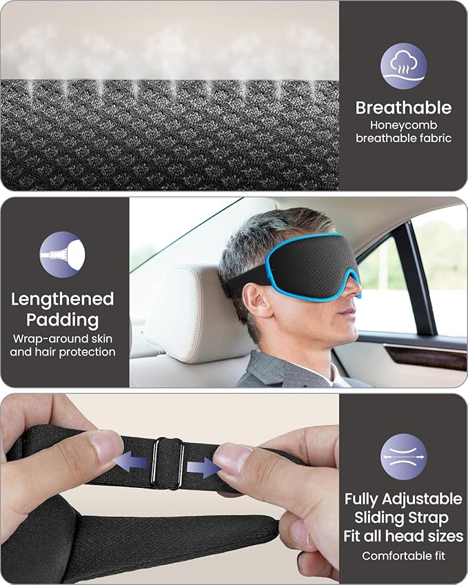 WAOAW Sleep Mask for Men Women: Blackout Eye Masks for Sleep - 3D Breathable Soft Comfortable Eye Mask for Travel - Adjustable Light Blocking Night Masks for Sleeping - Bloomnest