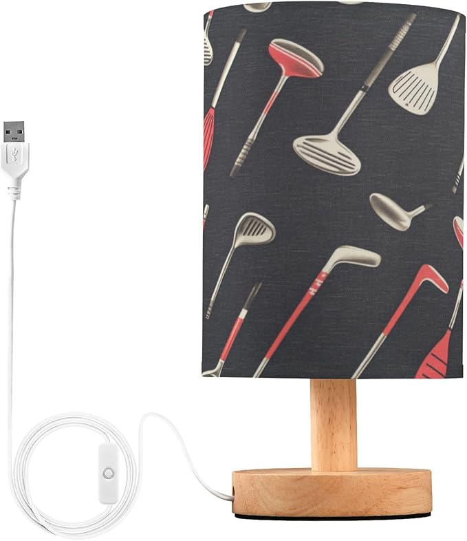 Vintage Golf Clubs Table Lamp with USB Port Night Light Bedroom Lamps for Nightstand Living Room Dorm Home Office Desk - Bloomnest