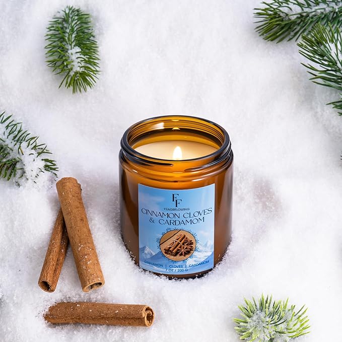 Winter Candle, Cinnamon Cloves Scented Candles for Home, Holiday Candles Natural Soy Candle, Aromatherapy Candle 7 oz Jar Candles Winter Gifts for Women Men - Bloomnest