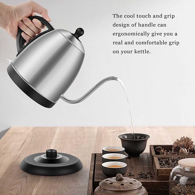 Stariver Electric Kettle Gooseneck Kettle, 1L Water Boiler, BPA-Free, Pour Over Tea Pot Stainless Steel for Coffee & Tea with Fast Heating, Auto-Shut Off and Boil-Dry Protection Tech - Bloomnest